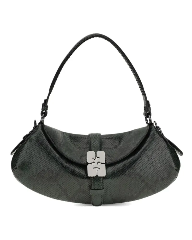 Ganni B-Kat Schultertasche mit Schlangen-Effekt - Grün Grün