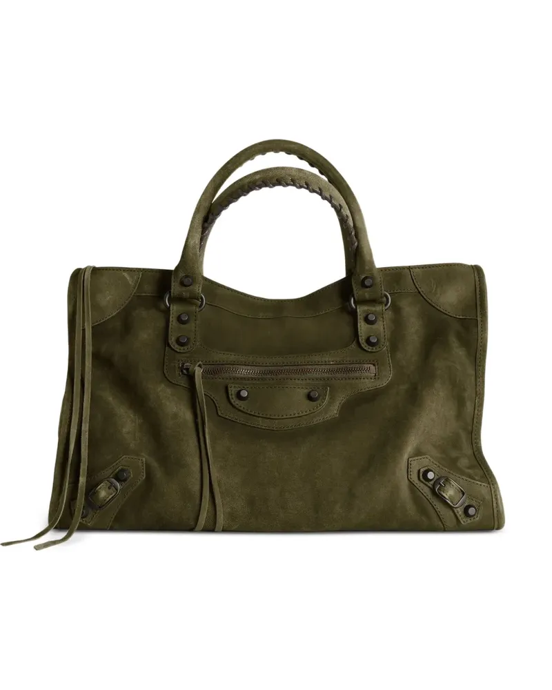 Balenciaga Mittelgroße Le City Tote Bag mit gewachstem Effekt - Grün Grün
