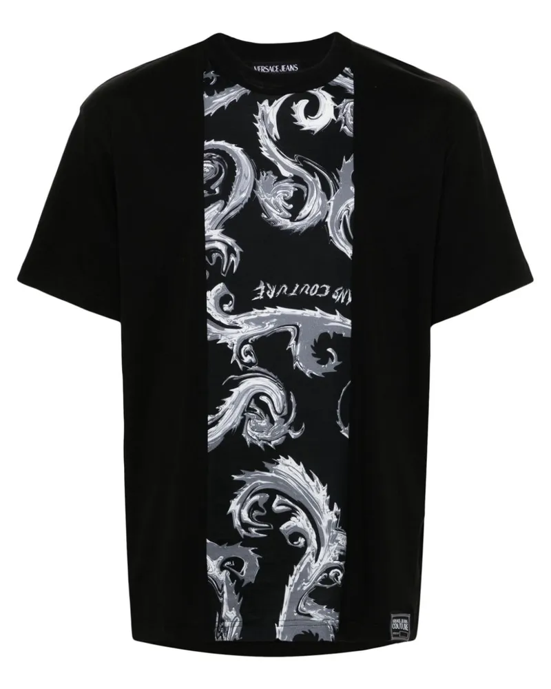 Versace Jeans T-Shirt mit Barocco-Print Schwarz