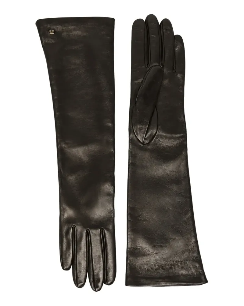 Max Mara Handschuhe aus Leder mit Logo-Schild - Schwarz Schwarz