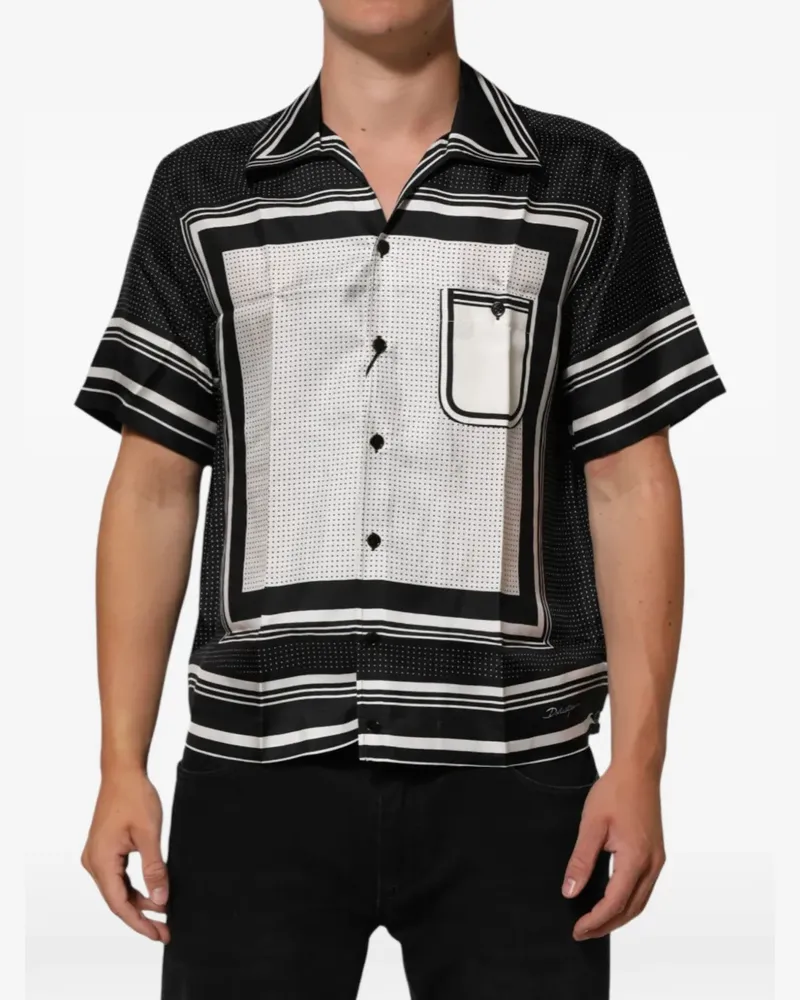 Dolce & Gabbana Seidenhemd mit Streifen- und Punkte-Print - Schwarz Schwarz