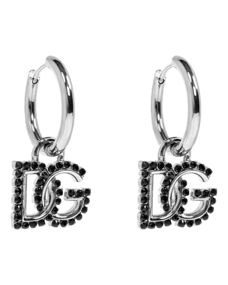 Dolce & Gabbana Creolen mit schwarzem Kristall-Logo - Silber Silber