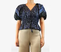 Puffärmel-Bluse mit Kordelzug - Blau