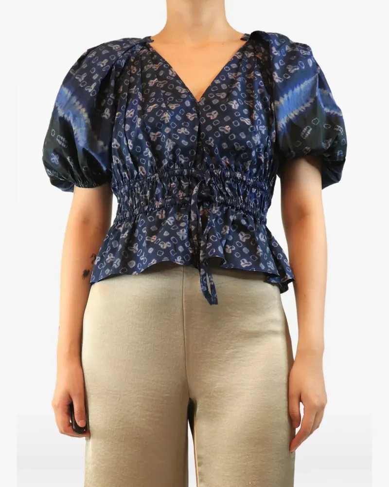 Ulla Johnson drawstring-waist puff-sleeve cotton blouse - Blau Blau