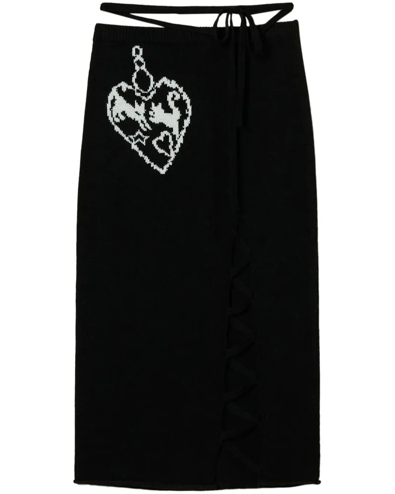 Twin-Set Klassischer Jacquard-Midirock - Schwarz Schwarz