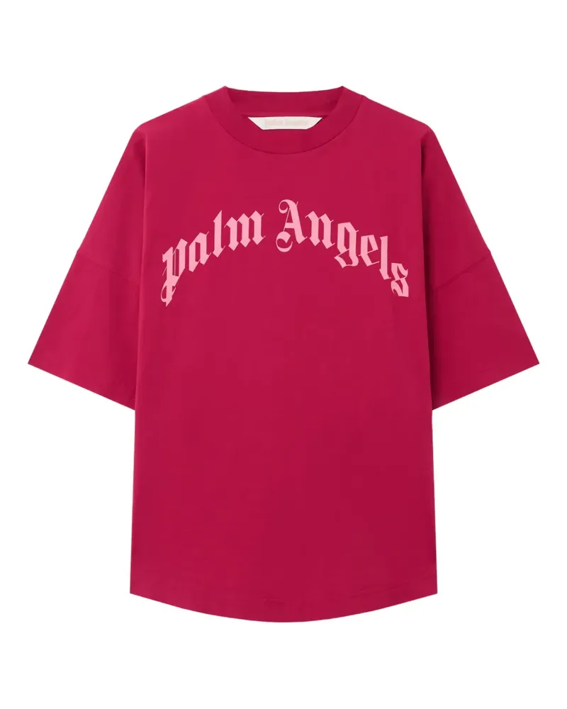 Palm Angels T-Shirt mit gebogenem Logo - Rosa Rosa