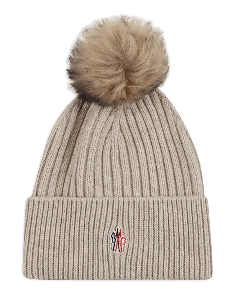 Moncler pompom logo-patch beanie hat - Nude Nude