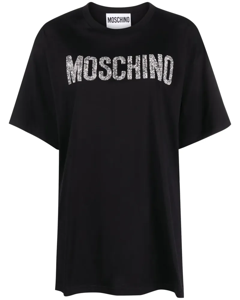 Moschino T-Shirt mit Kristall-Logo - Schwarz Schwarz