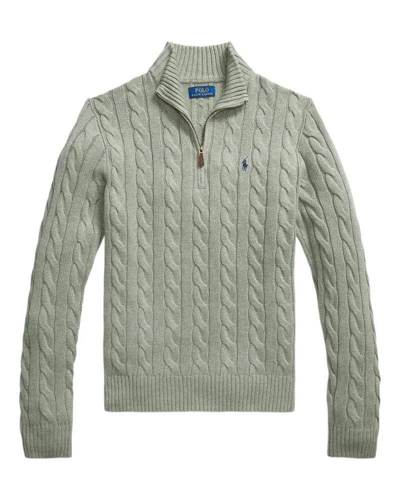Ralph Lauren Zopfmuster-Pullover mit kurzem Reißverschluss - Grün Grün