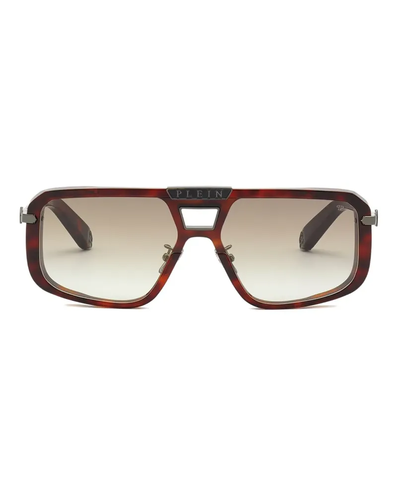 Philipp Plein Eckige Sonnenbrille mit Doppelsteg - Braun Braun