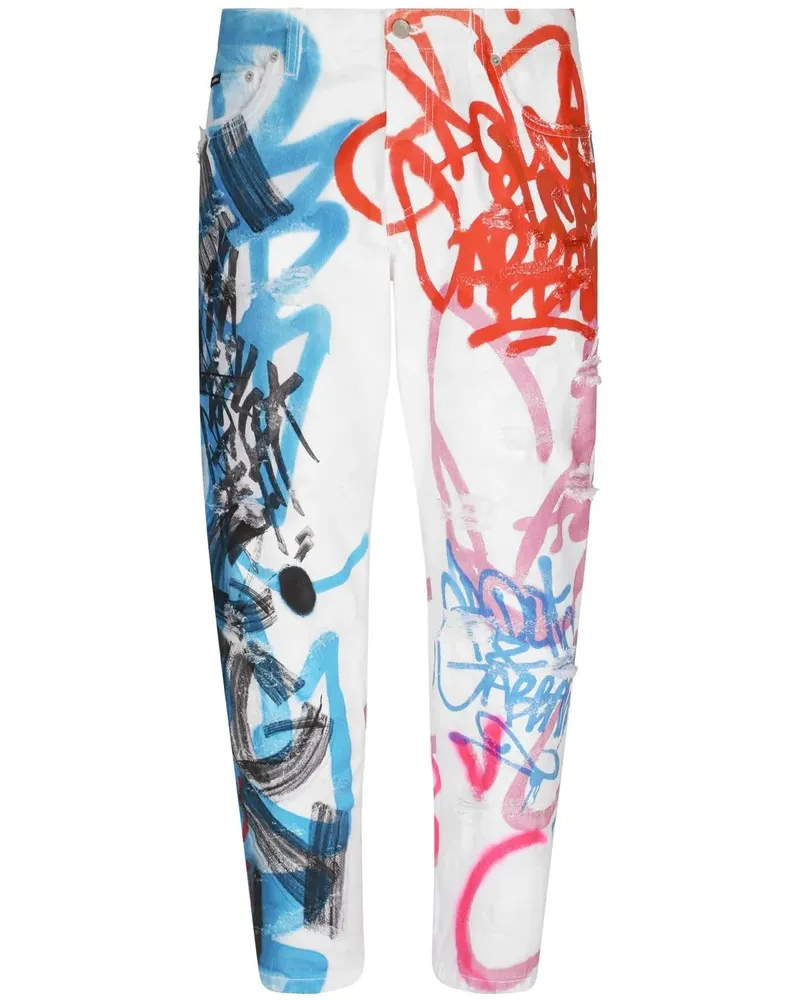 Dolce & Gabbana Straight-Leg-Jeans mit Graffiti-Print - Blau Blau