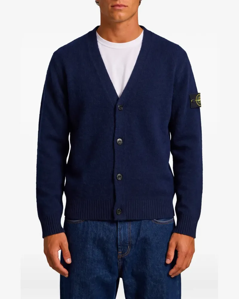 Stone Island logo-patch V-neck cardigan - Blau Blau