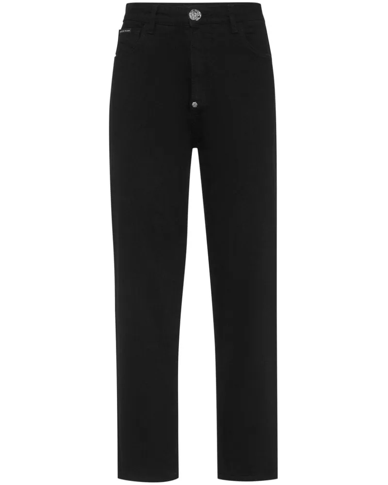 Philipp Plein Straight-Leg-Jeans mit Logo-Patch - Schwarz Schwarz