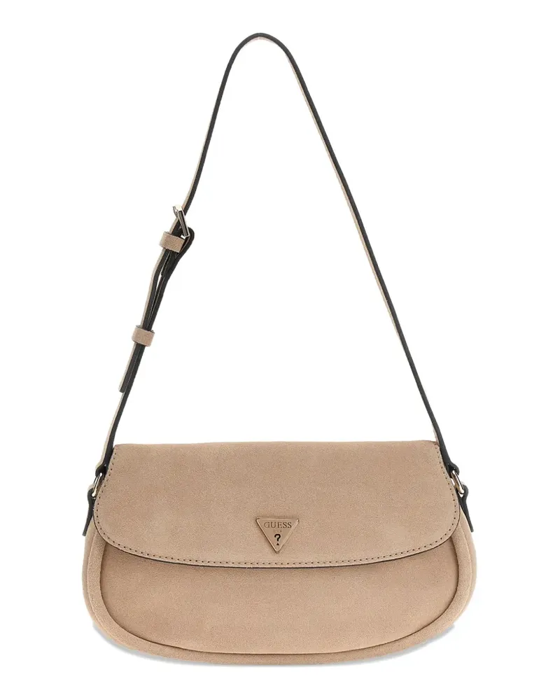 Guess suede-texture logo-plaque shoulder bag - Nude Nude