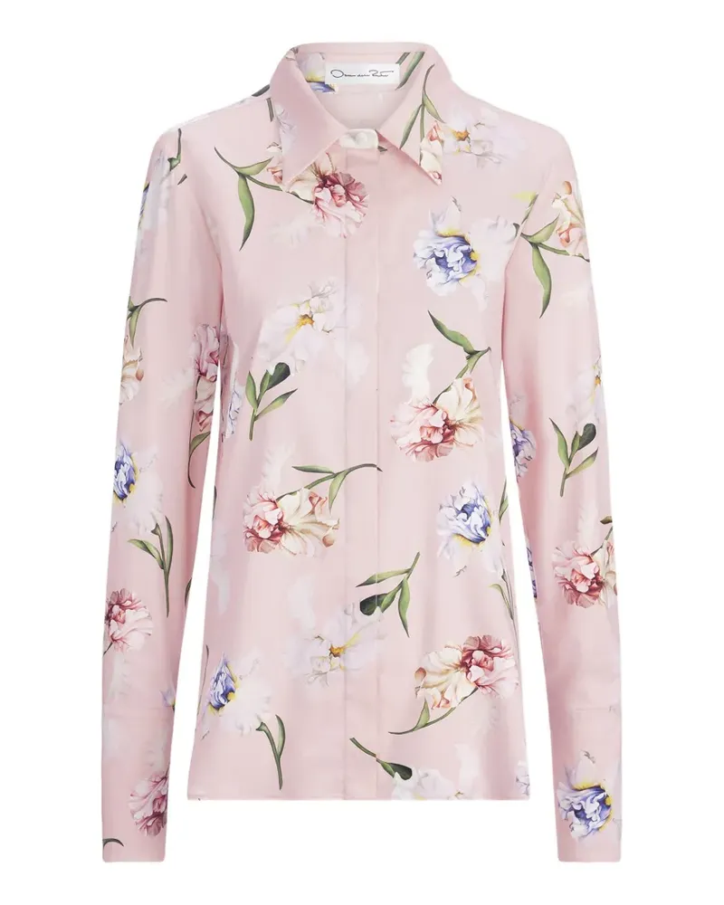 Oscar de la Renta Bluse mit Iris-Print - Rosa Rosa