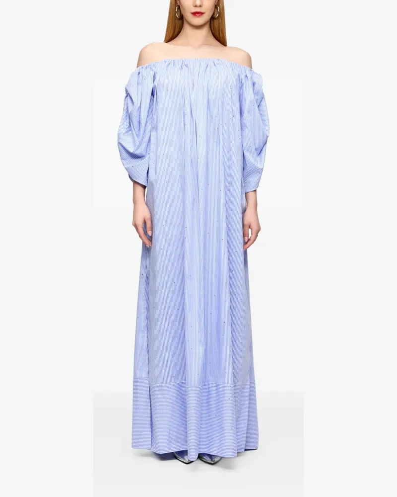 V:PM ATELIER Mandy off-shoulder striped maxi dress - Blau Blau