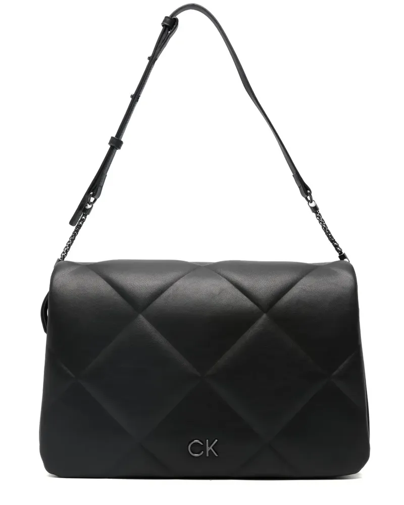 Calvin Klein Gesteppte Schultertasche mit Logo-Schild - Schwarz Schwarz