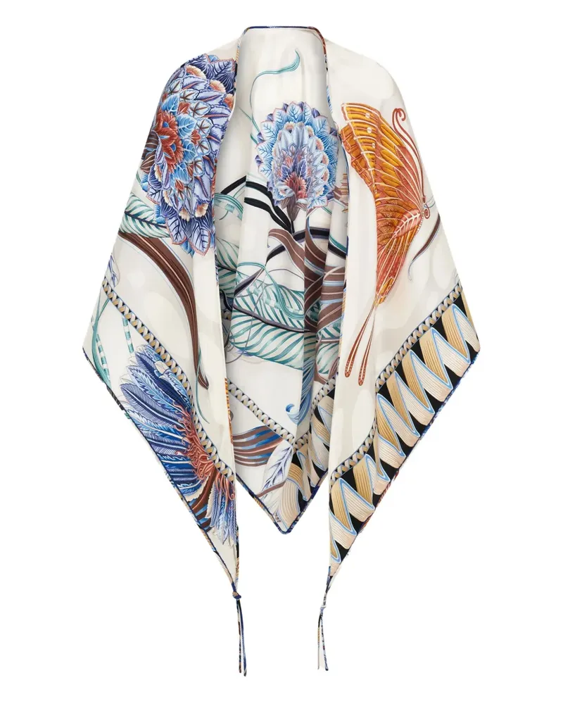 Ferragamo Seidenschal mit Blumen-Print - Nude Nude