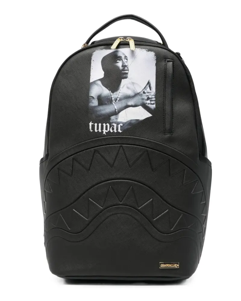 Sprayground Shark Mouth Rucksack mit Tupac-Print - Schwarz Schwarz