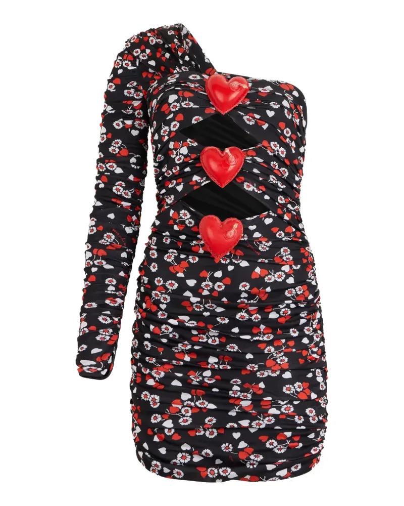 Moschino One-Shoulder-Minikleid mit Blumenprint - Schwarz Schwarz