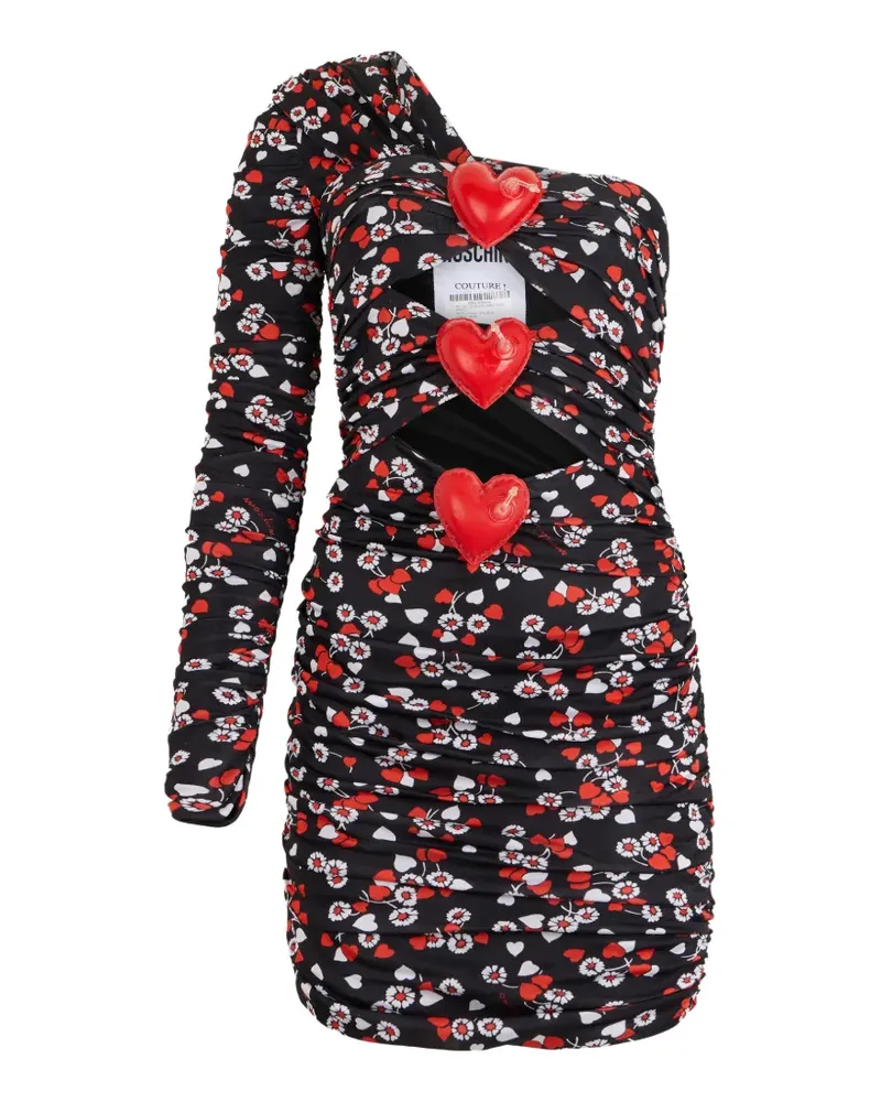 Moschino one-shoulder floral-print mini dress - Schwarz Schwarz