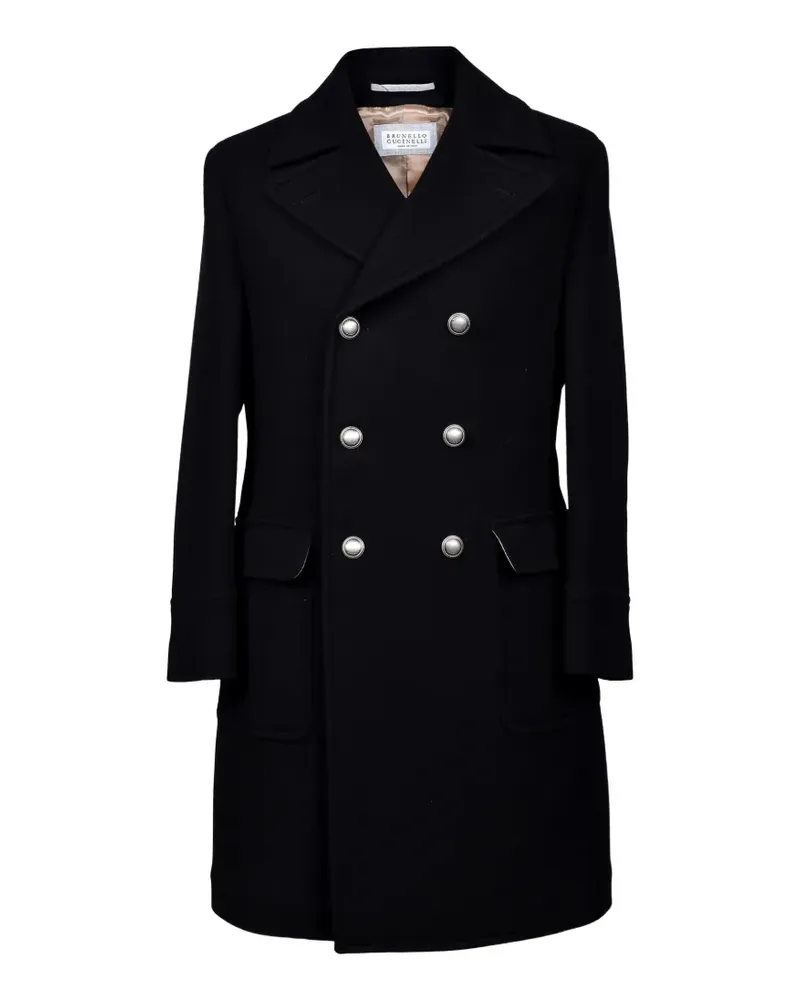 Brunello Cucinelli peak-lapels double-breasted overcoat - Schwarz Schwarz
