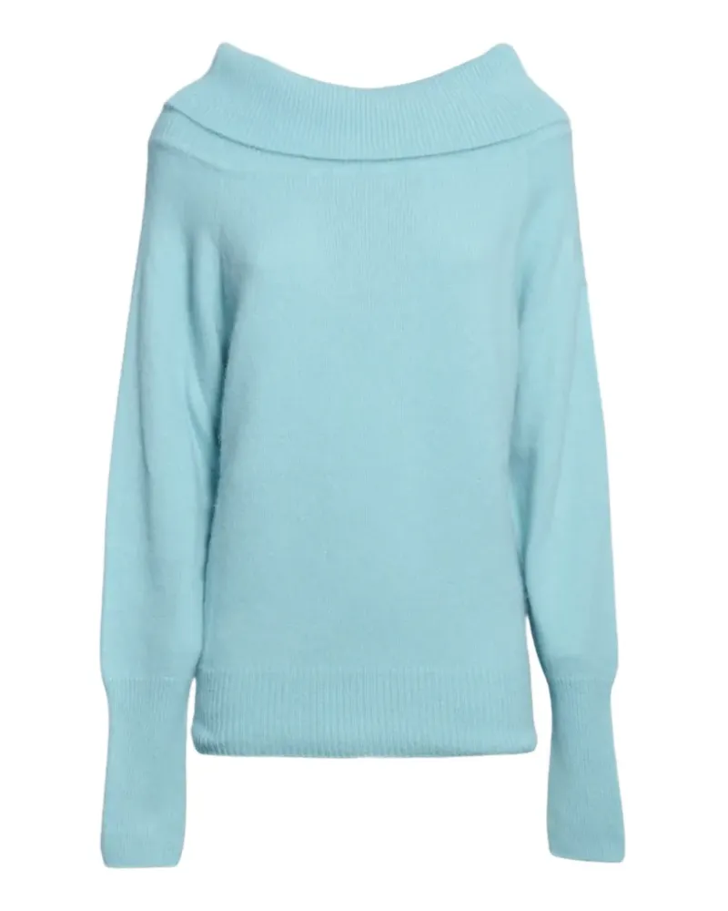 SOLOTRE Schulterfreier Doria Pullover mit geripptem Saum - Blau Blau