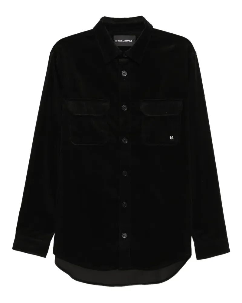 Karl Lagerfeld Hemdjacke aus Cord mit Logo-Patch - Schwarz Schwarz