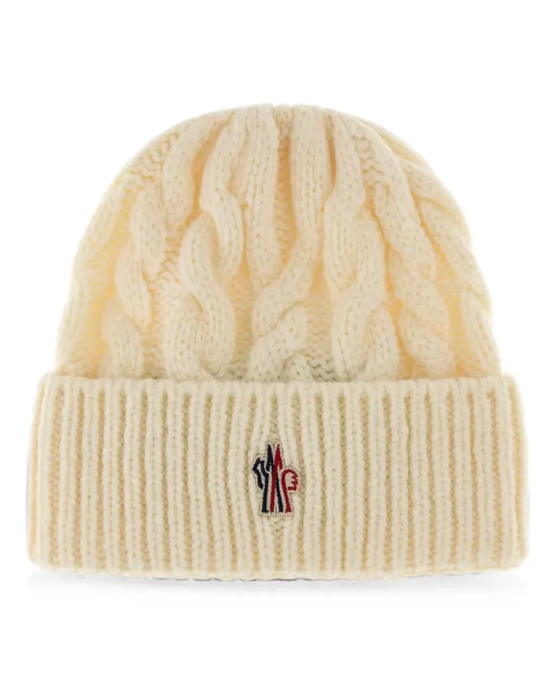 Moncler cable-knit ribbed-trim beanie hat - Nude Nude
