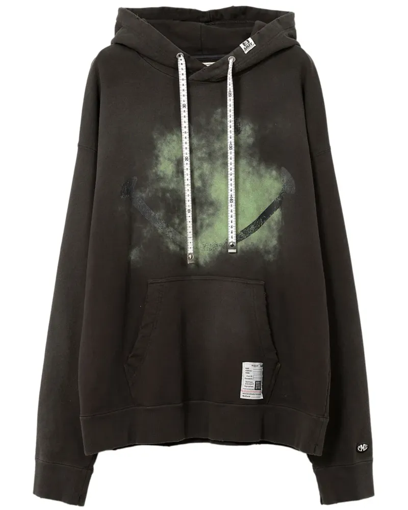 MIHARAYASUHIRO Distressed-Hoodie mit Smiley-Print - Schwarz Schwarz