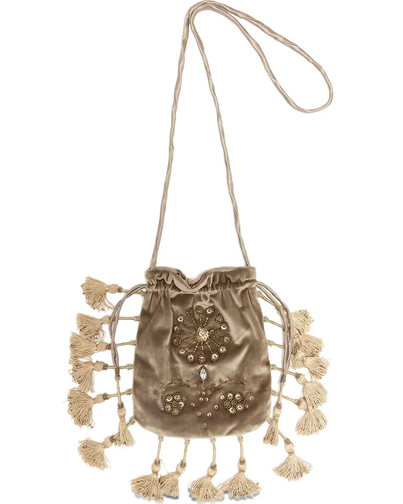 Maliparmi Precious velvet beaded clutch bag - Nude Nude