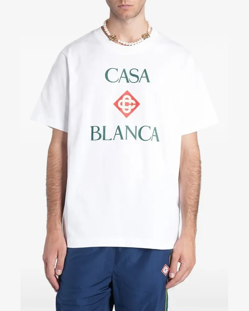 Casablanca Paris T-Shirt mit Logo in Rautenform - Weiß Weiß