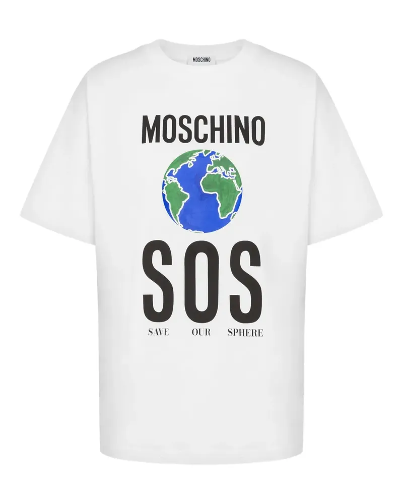 Moschino SOS T-Shirt mit Globus-Print - Weiß Weiß