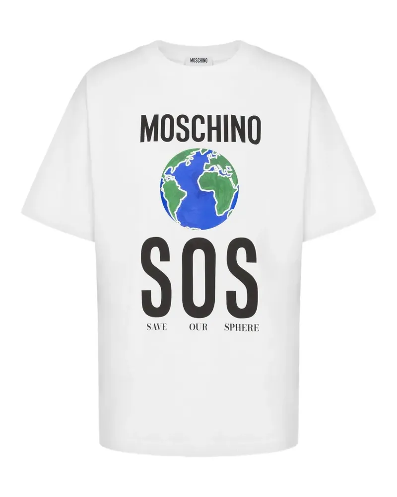 Moschino SOS T-Shirt mit Globus-Print - Weiß Weiß