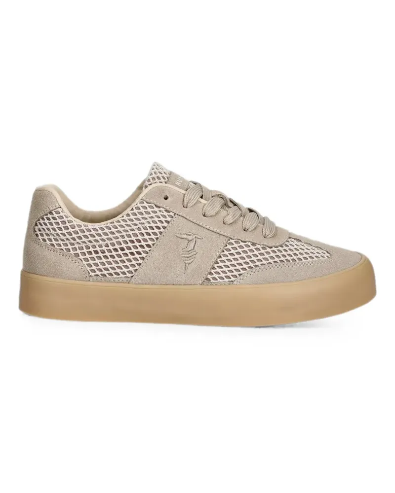 Trussardi mesh-panelled suede sneakers - Nude Nude