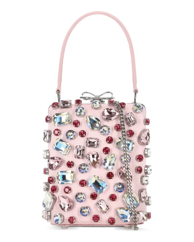 Self-Portrait mini Bow crystal-embellished tote bag - Rosa Rosa