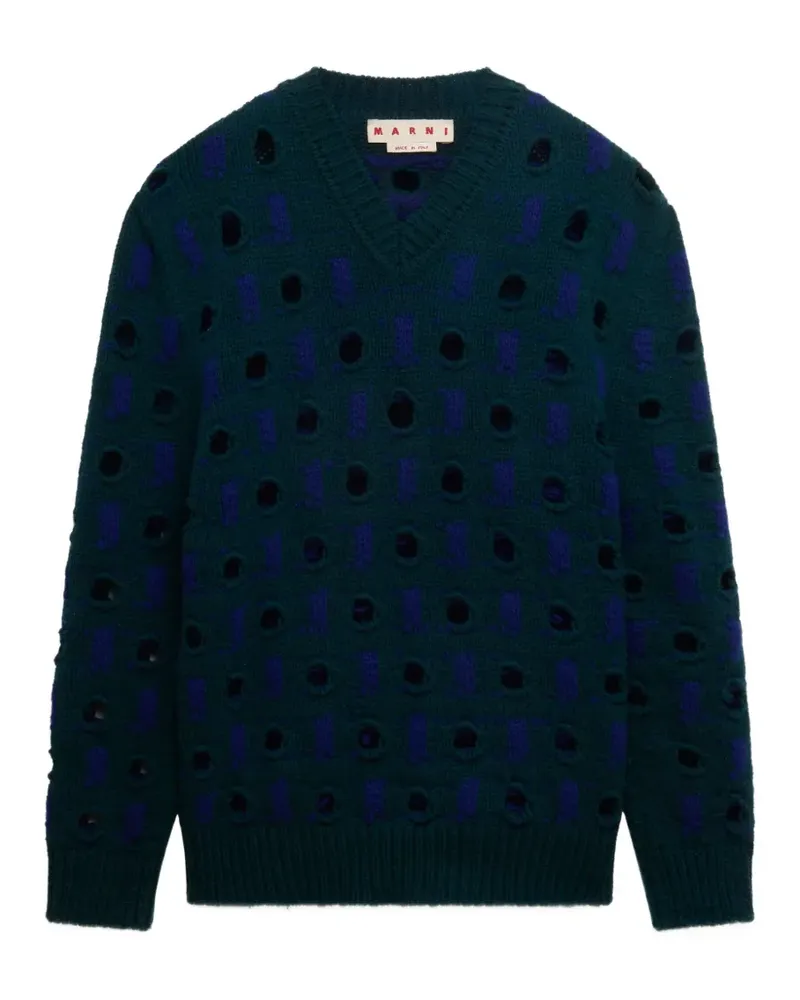 Marni Pullover aus Wolle und Kaschmir mit Cut-Out-Polka Dots - Blau Blau