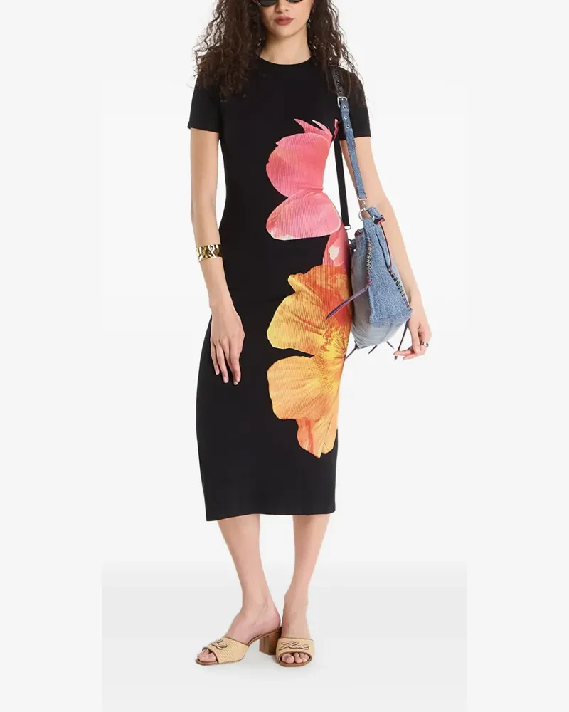 Desigual floral-print midi dress - Schwarz Schwarz