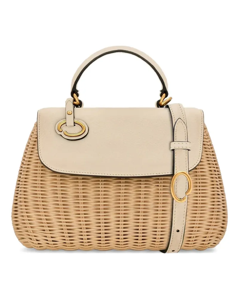 Oscar de la Renta Mini Poppy Tote-Bag aus Korbgeflecht mit Lederbesatz - Nude Nude