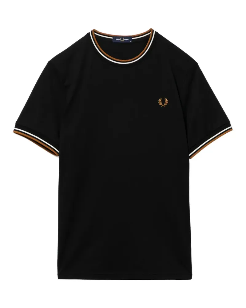 Fred Perry Gestreiftes T-Shirt mit Logo-Stickerei - Schwarz Schwarz