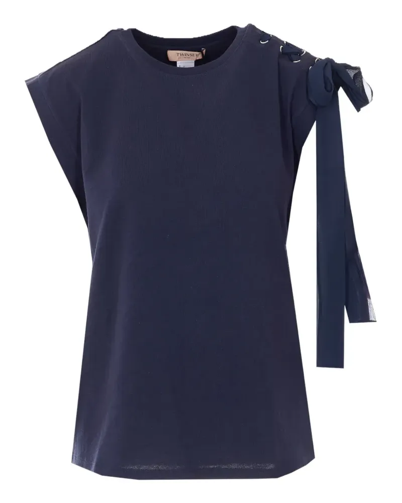 Twin-Set tie-detail crew-neck T-shirt - Blau Blau