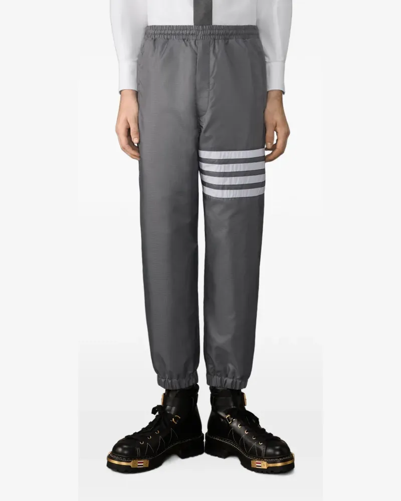 Thom Browne Glänzende Ripstop-Jogginghose mit Streifen-Logo - Grau Grau