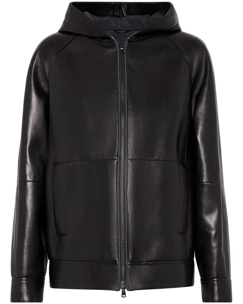Brunello Cucinelli Lederjacke mit Kapuze - Schwarz Schwarz