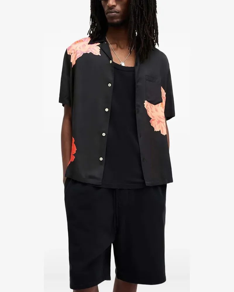 AllSaints Roze floral-print short-sleeve shirt - Schwarz Schwarz