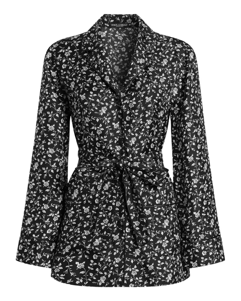 Dolce & Gabbana Twill-Hemd mit Roses and Lilies of the Valley-Print - Schwarz Schwarz
