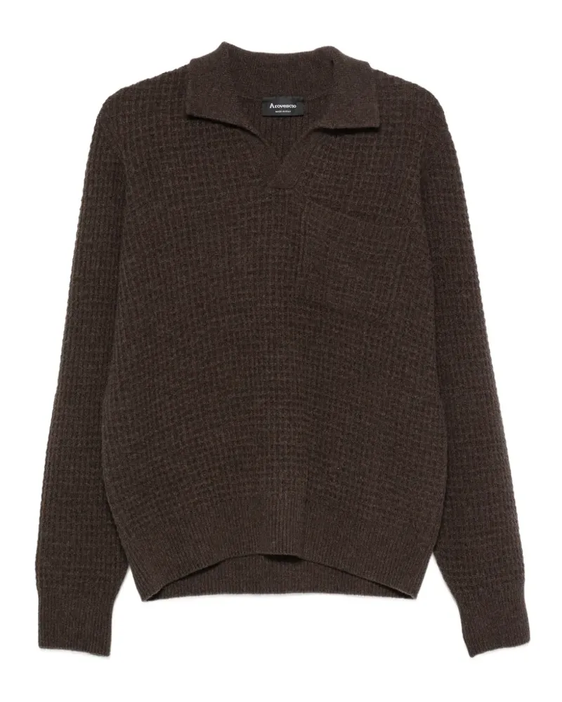 Arovescio Pullover mit Waffelstrick-Muster und Brusttasche - Braun Braun