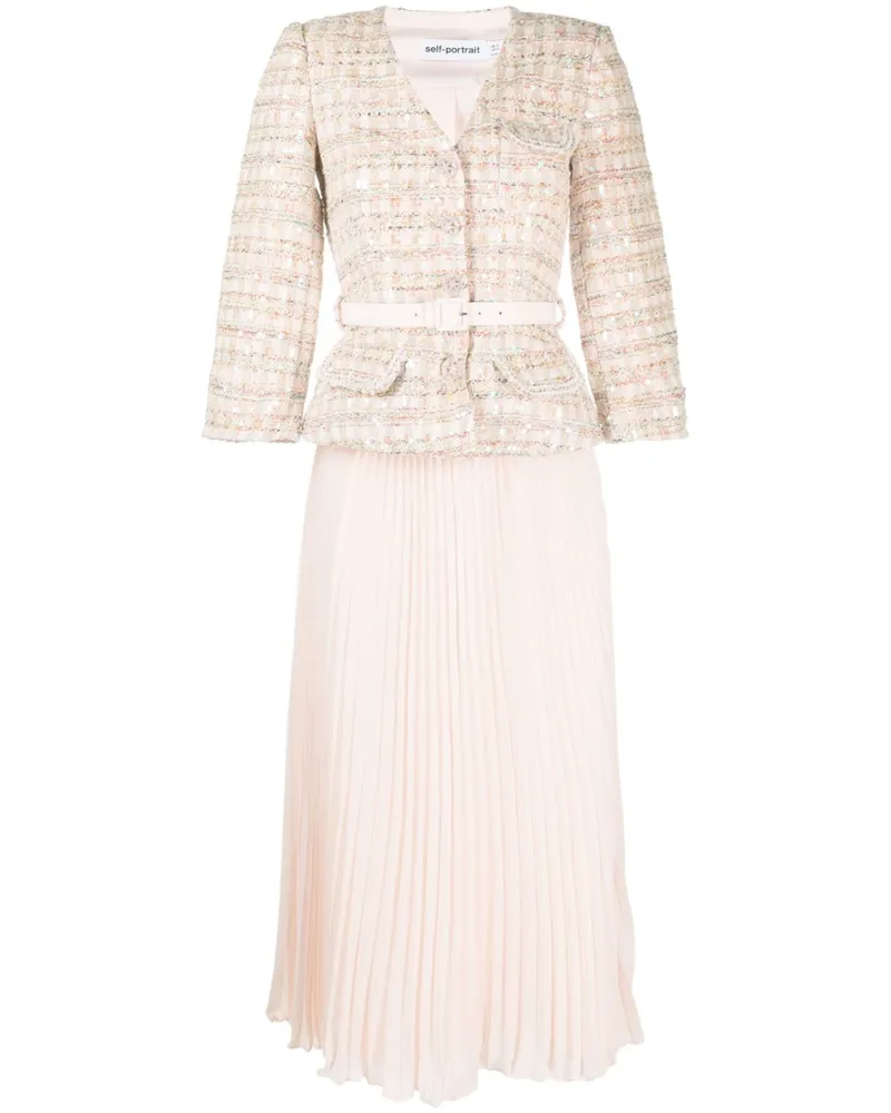 Self-Portrait Plissiertes Kleid mit Gürtel - Rosa Rosa