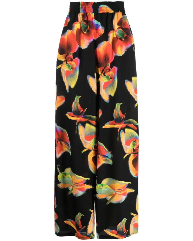 Alexander McQueen Weite Hose mit Blumen-Print - Schwarz Schwarz