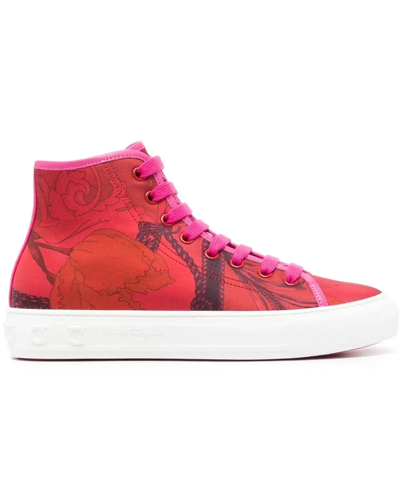 Ferragamo High-Top-Sneakers mit Schal-Print - Rot Rot