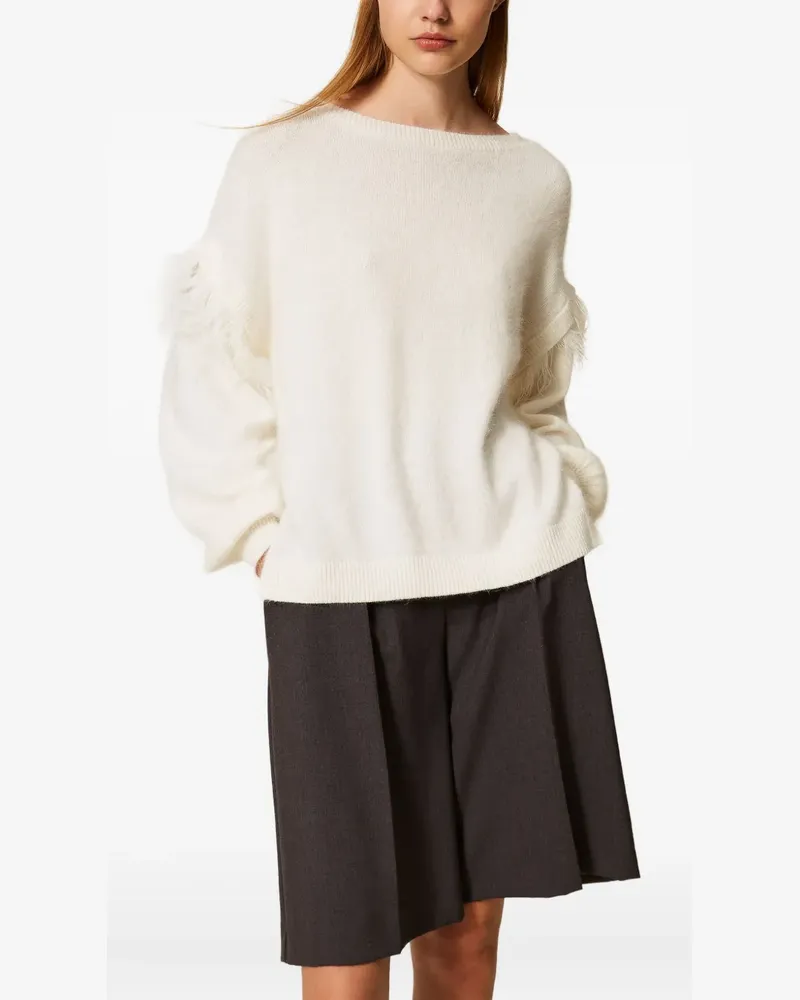 Twin-Set Pullover mit Federn - Weiß Weiß